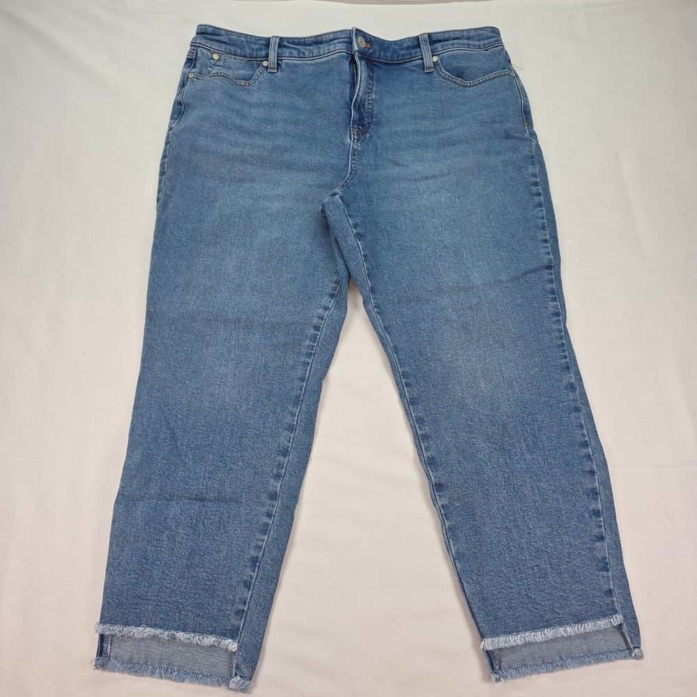 Talbots Slim‎ Ankle Jeans 16P Medium Wash Frayed Step Hem High Rise Petite